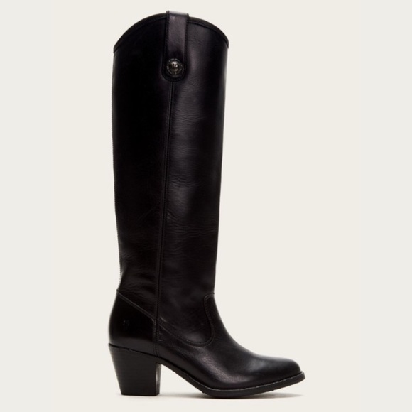 Frye Jackie Button Tall Black Leather Heeled Boot - Picture 6 of 7